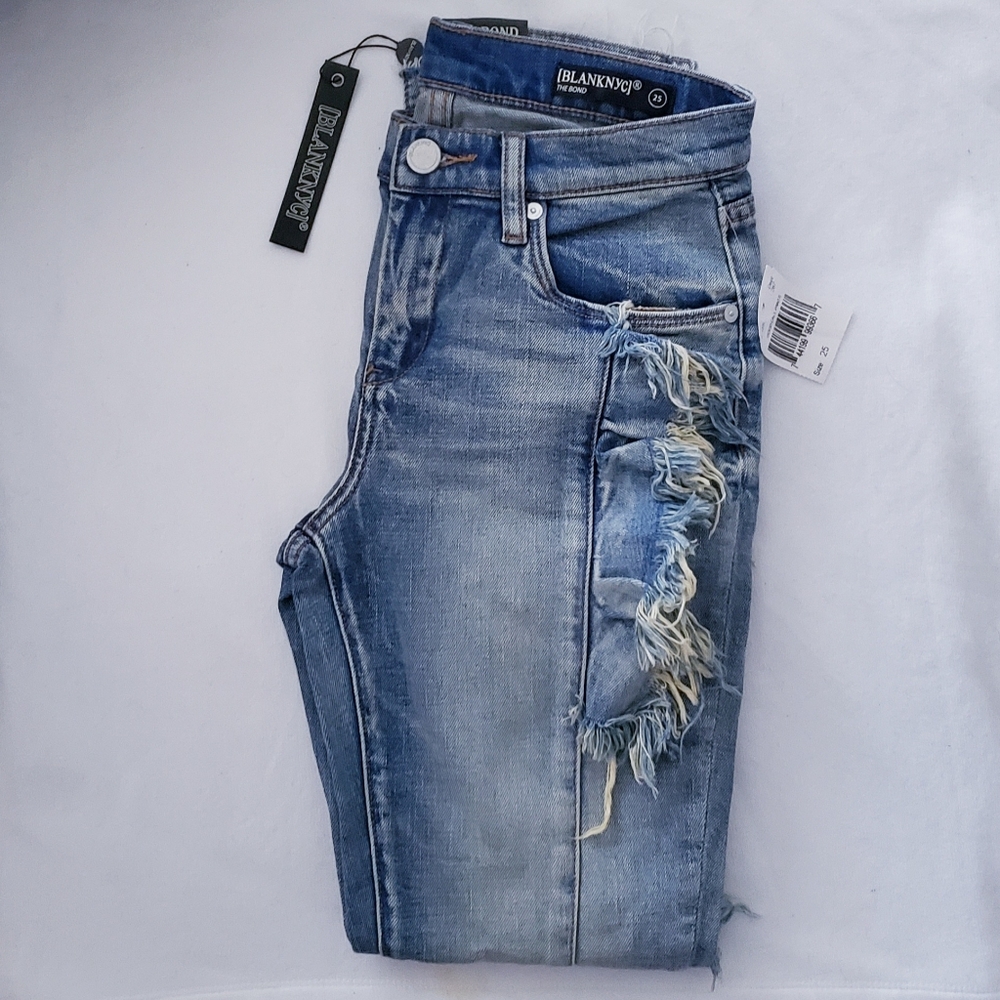 Blank NYC Womens Distressed Ruffle Denim Jeans NWT Size 25